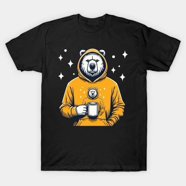 Cosmic Morning Bear - Wilderness Coffee Time T-Shirt by Graphic Duster